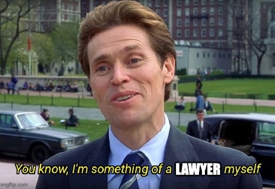 Meme with text: You know, I'm something of a lawyer myself